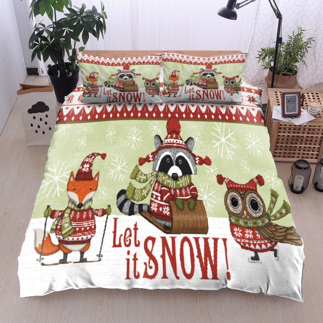 Fox Raccoon Owl Christmas Bedding Set