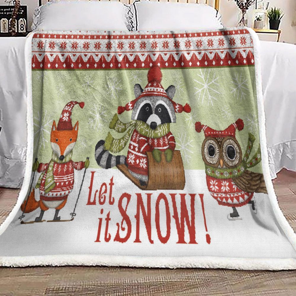 Fox Raccoon Owl Christmas Sherpa Fleece Blanket