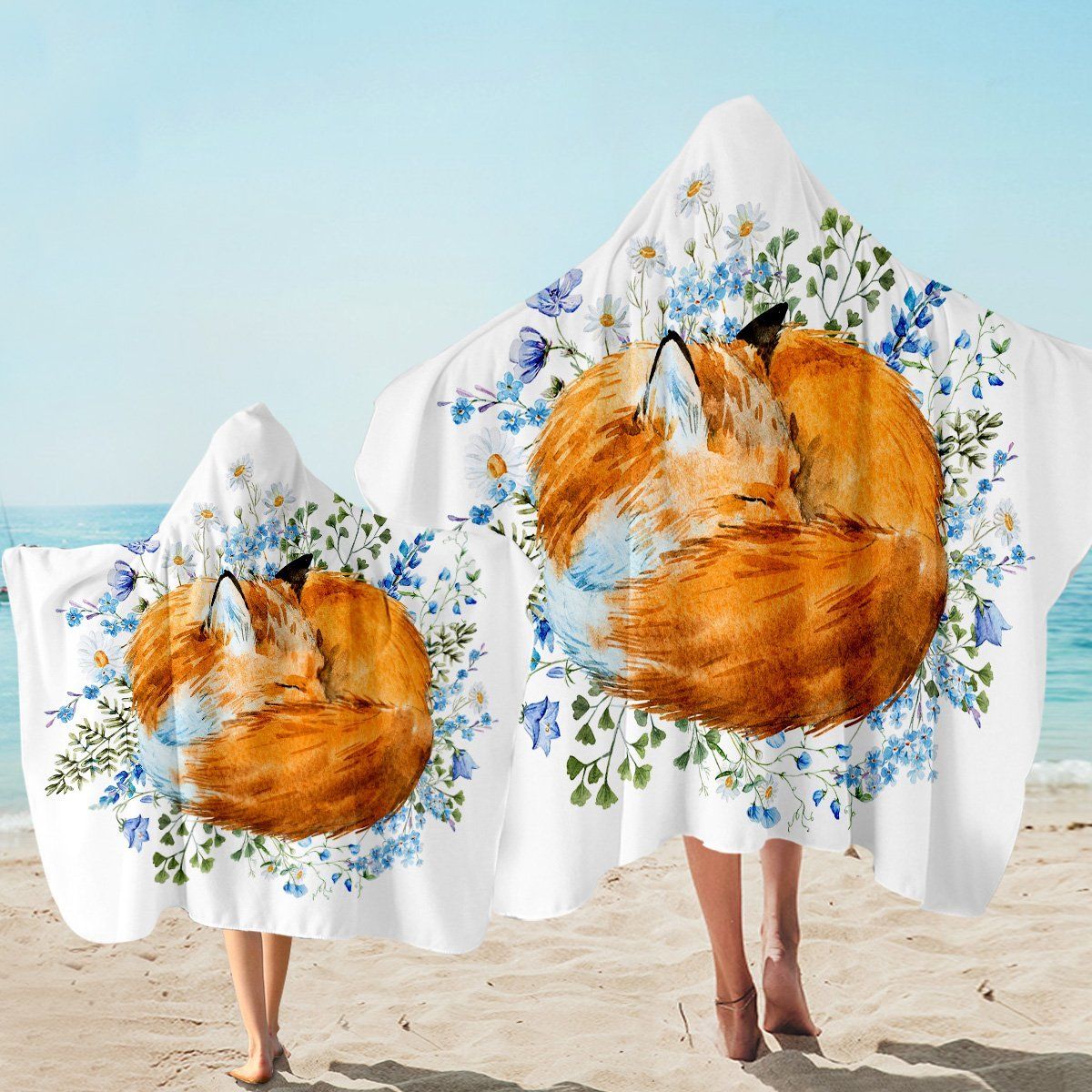 Fox Roll Sleeping Pattern Printed Hooded Towel