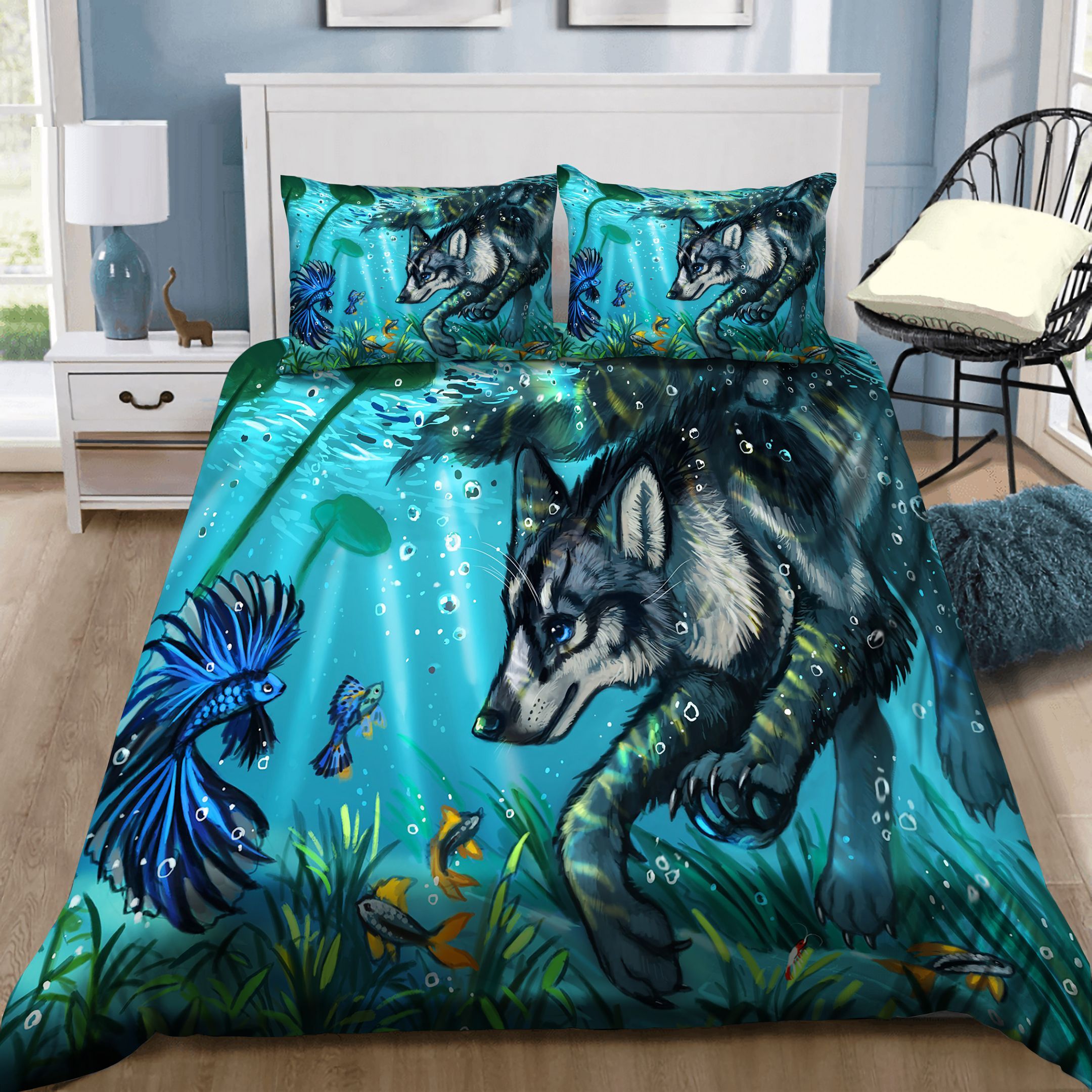 Fox Swimming In The Lake Bedding Set