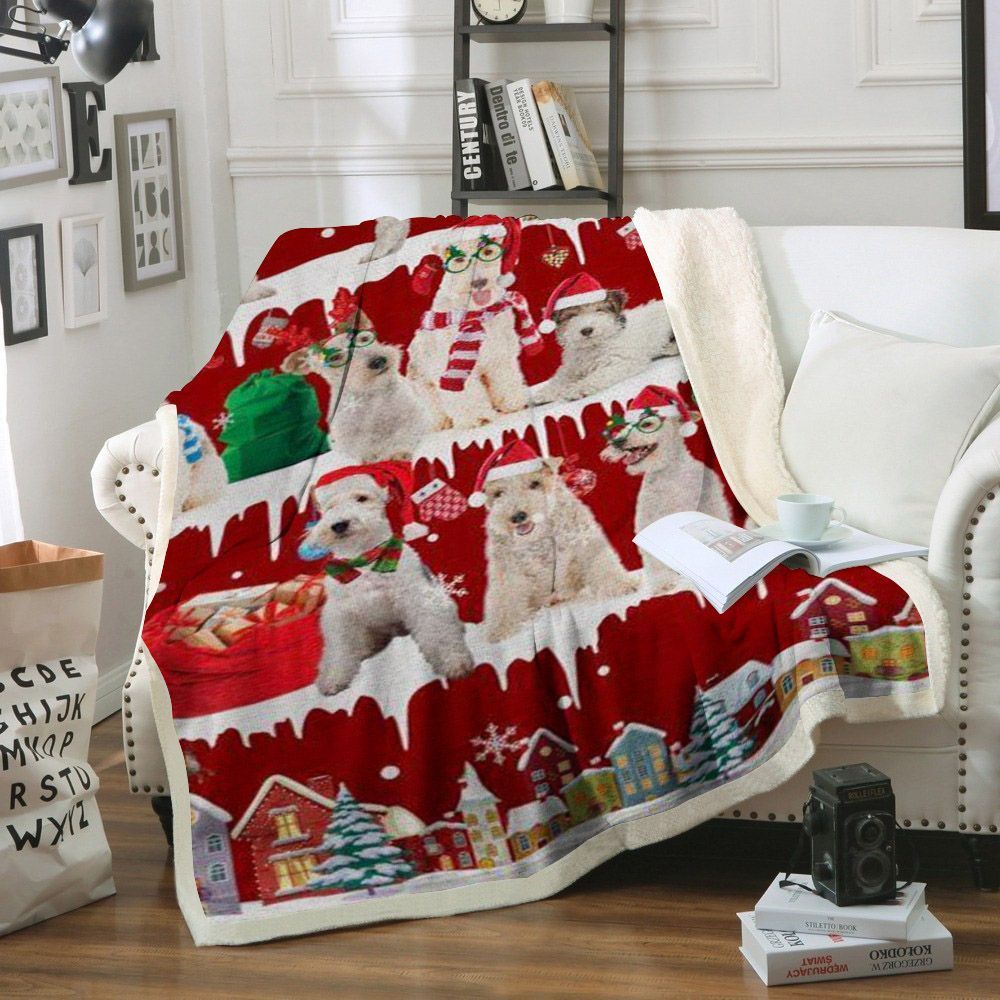 Fox Terrier Snow Christmas Sherpa Fleece Blanket
