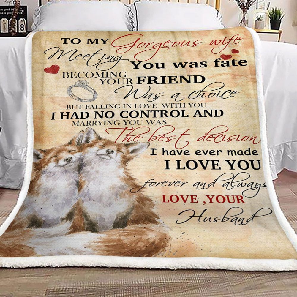 Fox To My Gorgeous Wife Sherpa Fleece Blanket