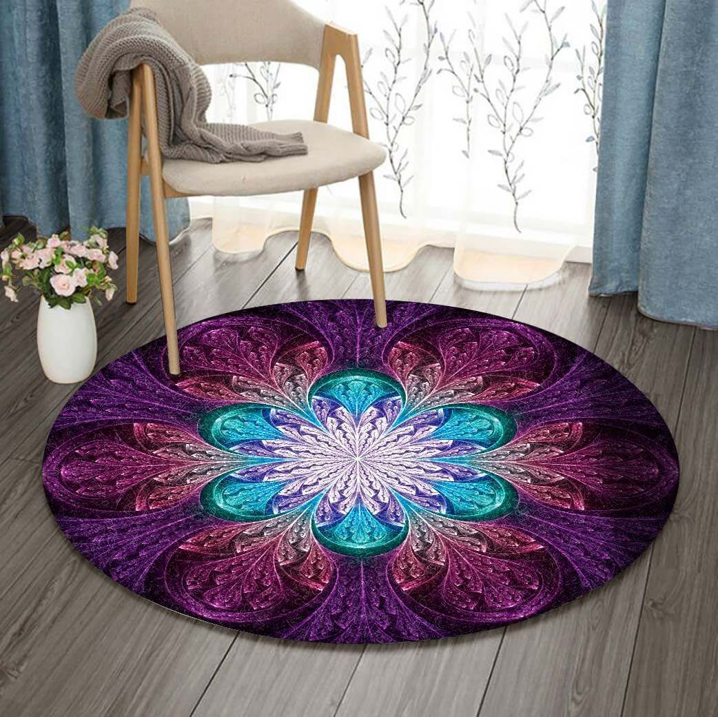 Fractal Purple Flower Round Carpet