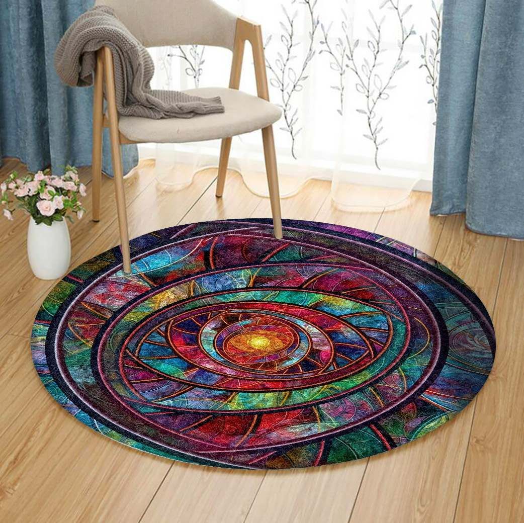 Fractal Rainbow Round Carpet