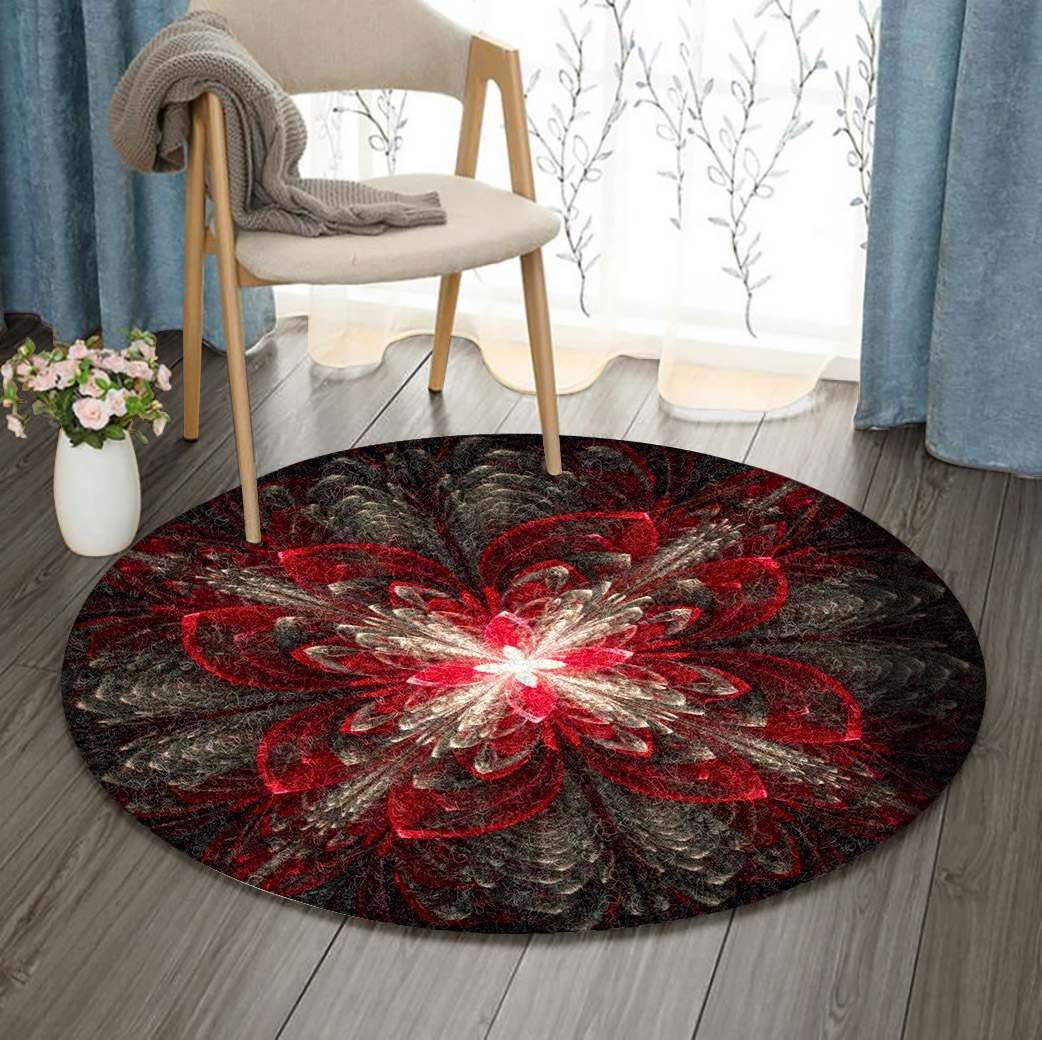 Fractal Red Flower Round Carpet