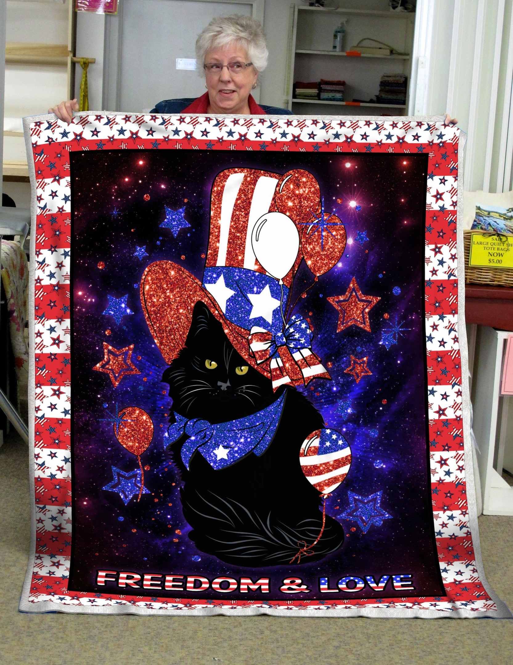 Freedom Black Cat Sherpa Fleece Blanket