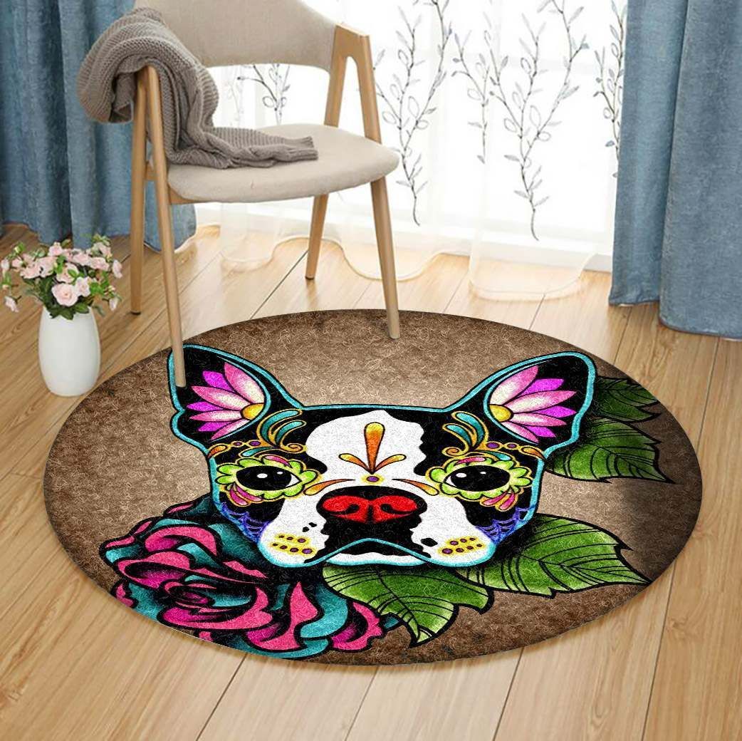 French Bull Dog Of The Dead Round Carpet