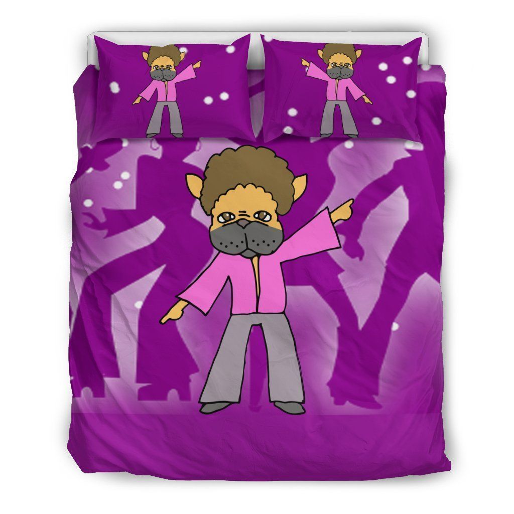 French Bulldog Afro Style Vintage Retro s s Disco Dance Bedding Set