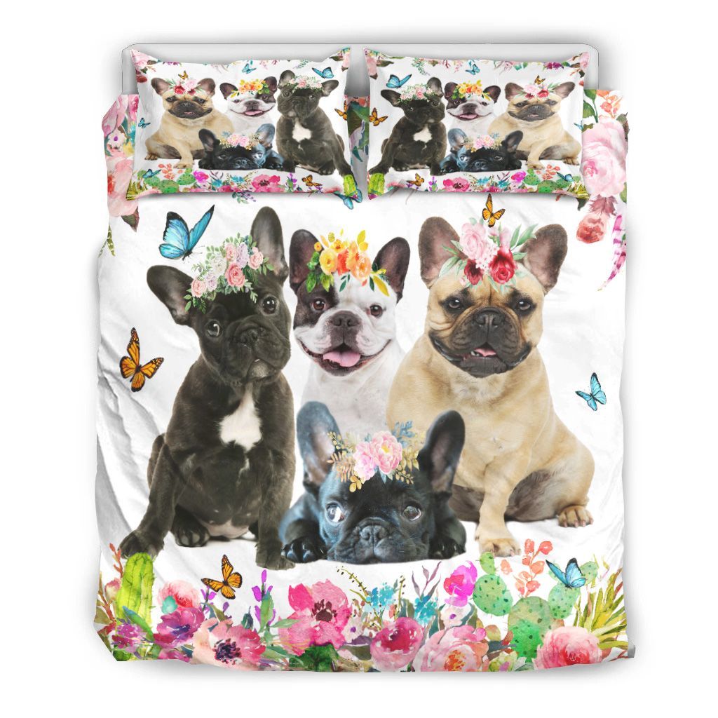 French Bulldog And Flower Bedding Set