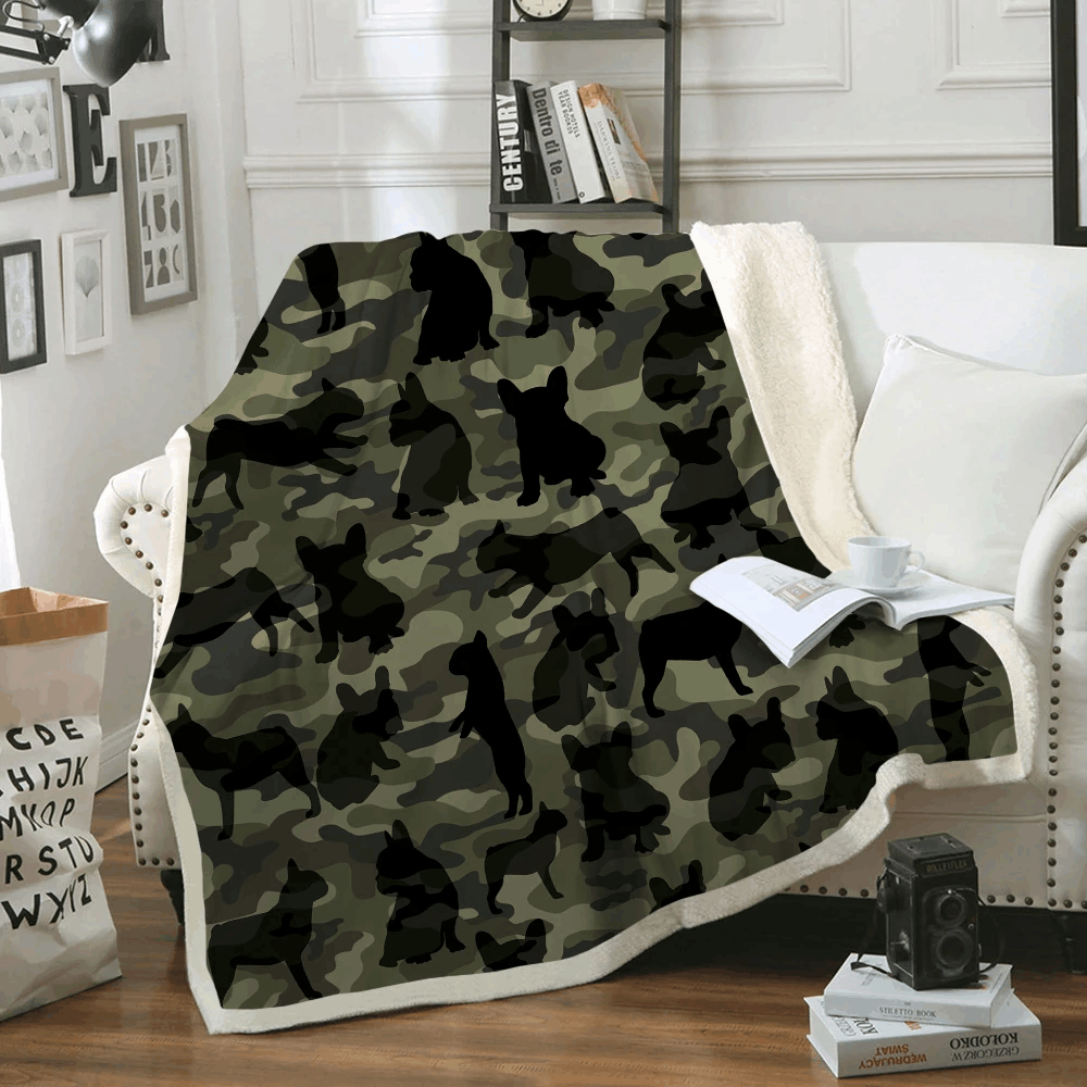 French Bulldog Camo Sherpa Fleece Blanket