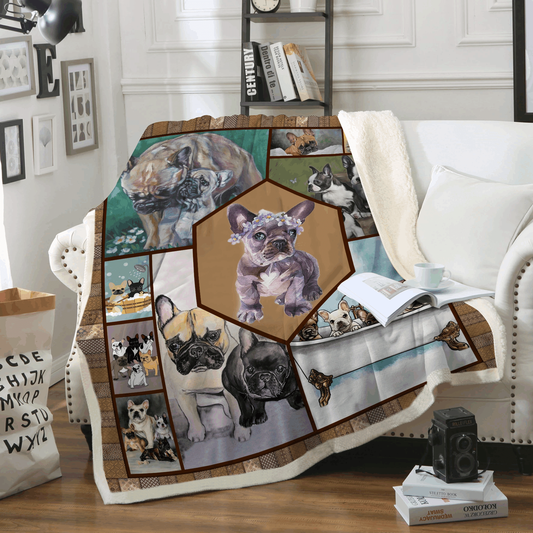 French Bulldog Sherpa Fleece Blanket