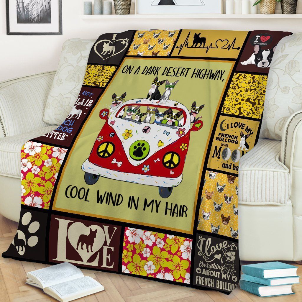 French Bulldog On Highway Sherpa Fleece Blanket
