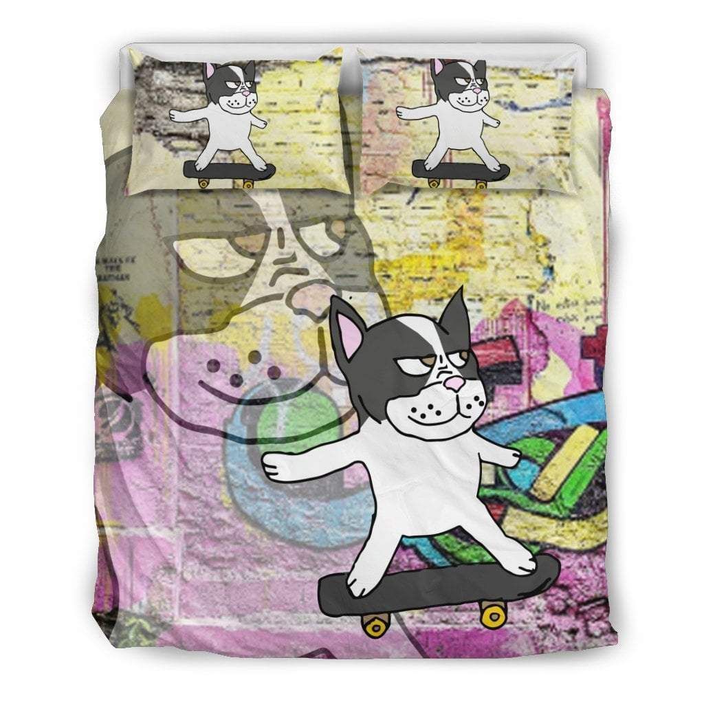 French Bulldog Skate Boarding Streets Bedding Set