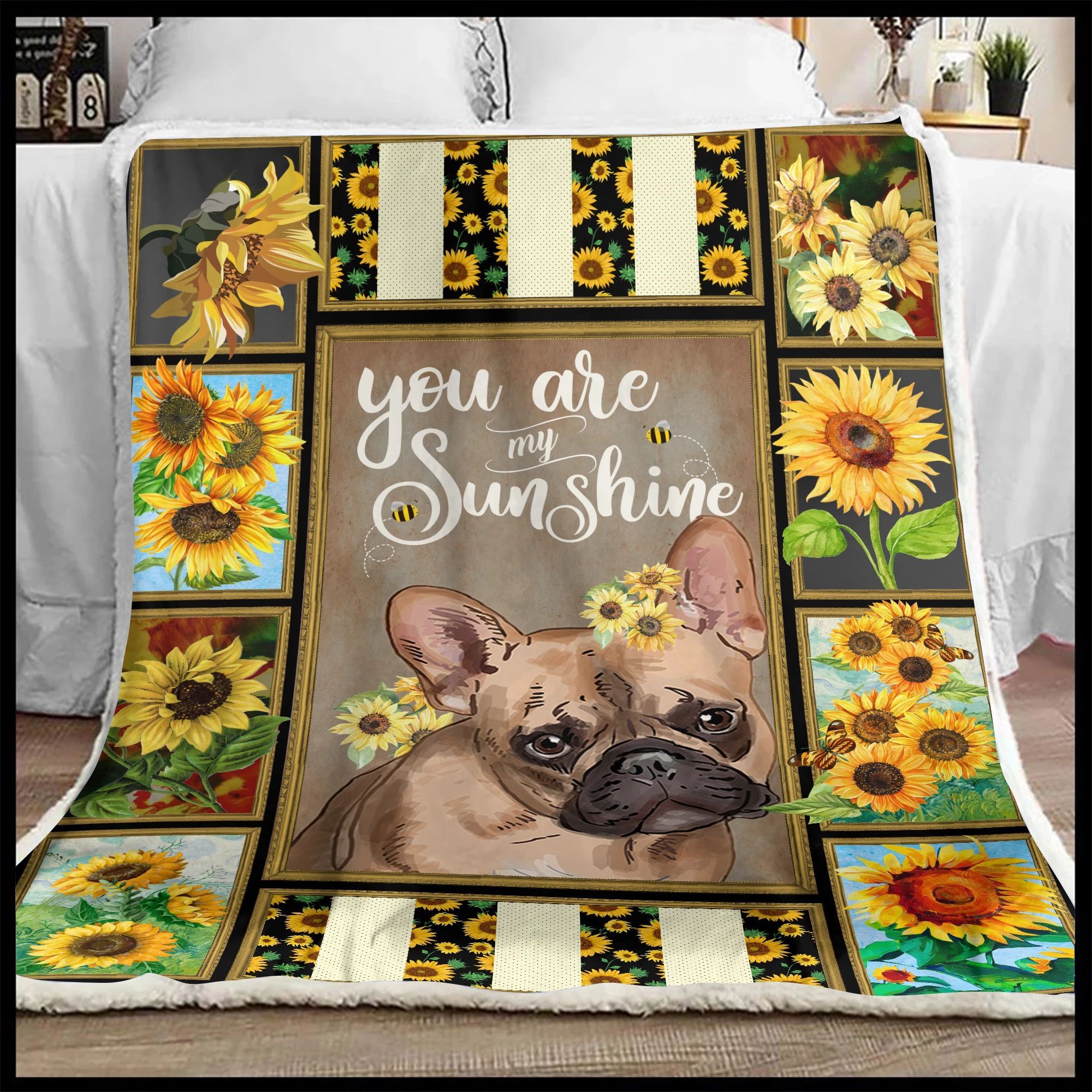 French Bulldog Sunshine Sherpa Fleece Blanket