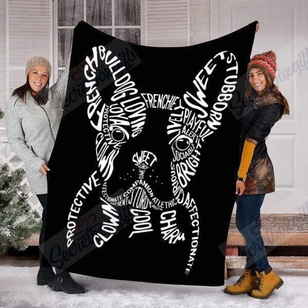 French Bulldog Typography Word Art Frenchie Dog Fleece Blanket