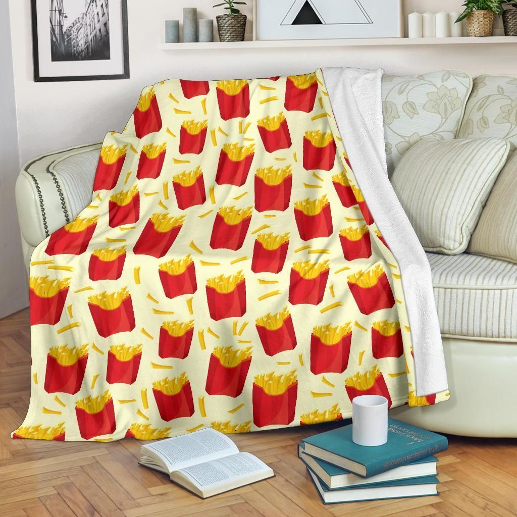 French Fries Pattern Theme Sherpa Fleece Blanket