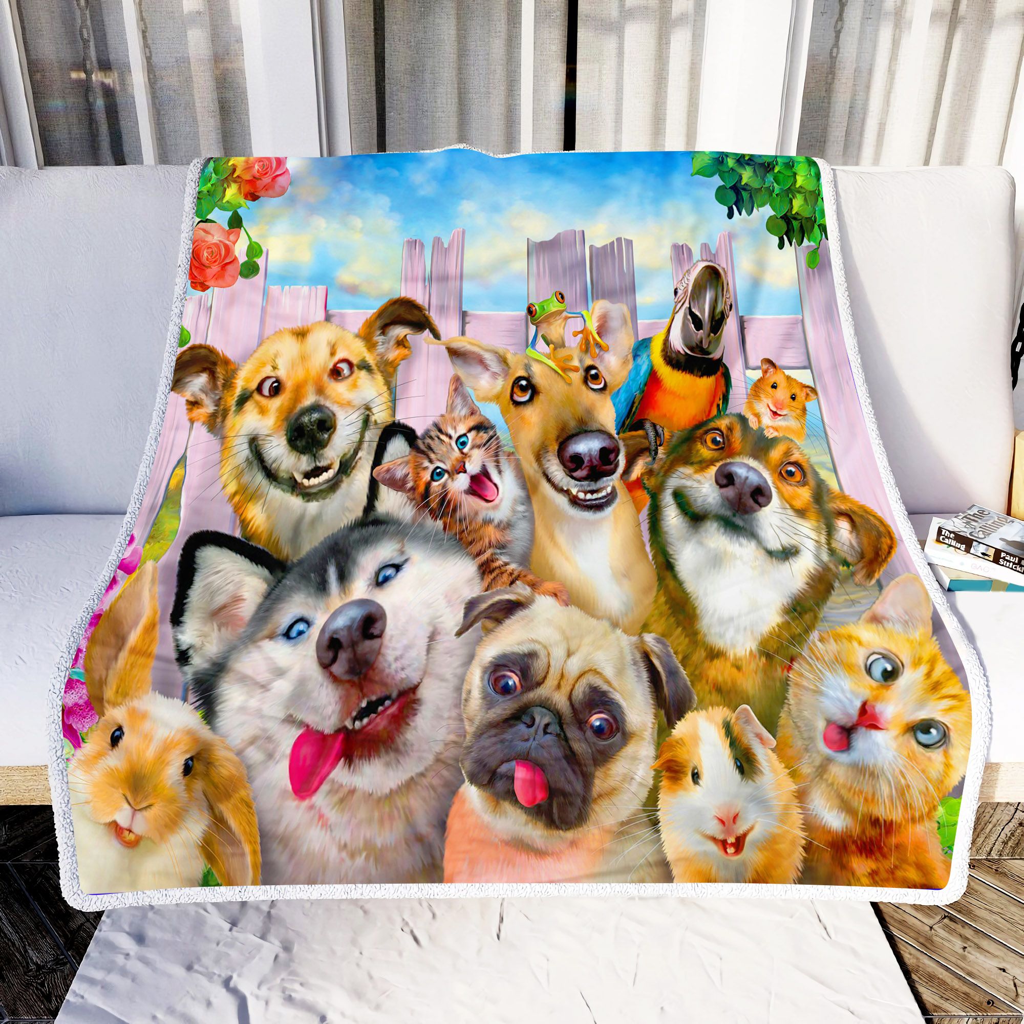 Friends Dog Cat Bird Rabbit Fleece Blanket