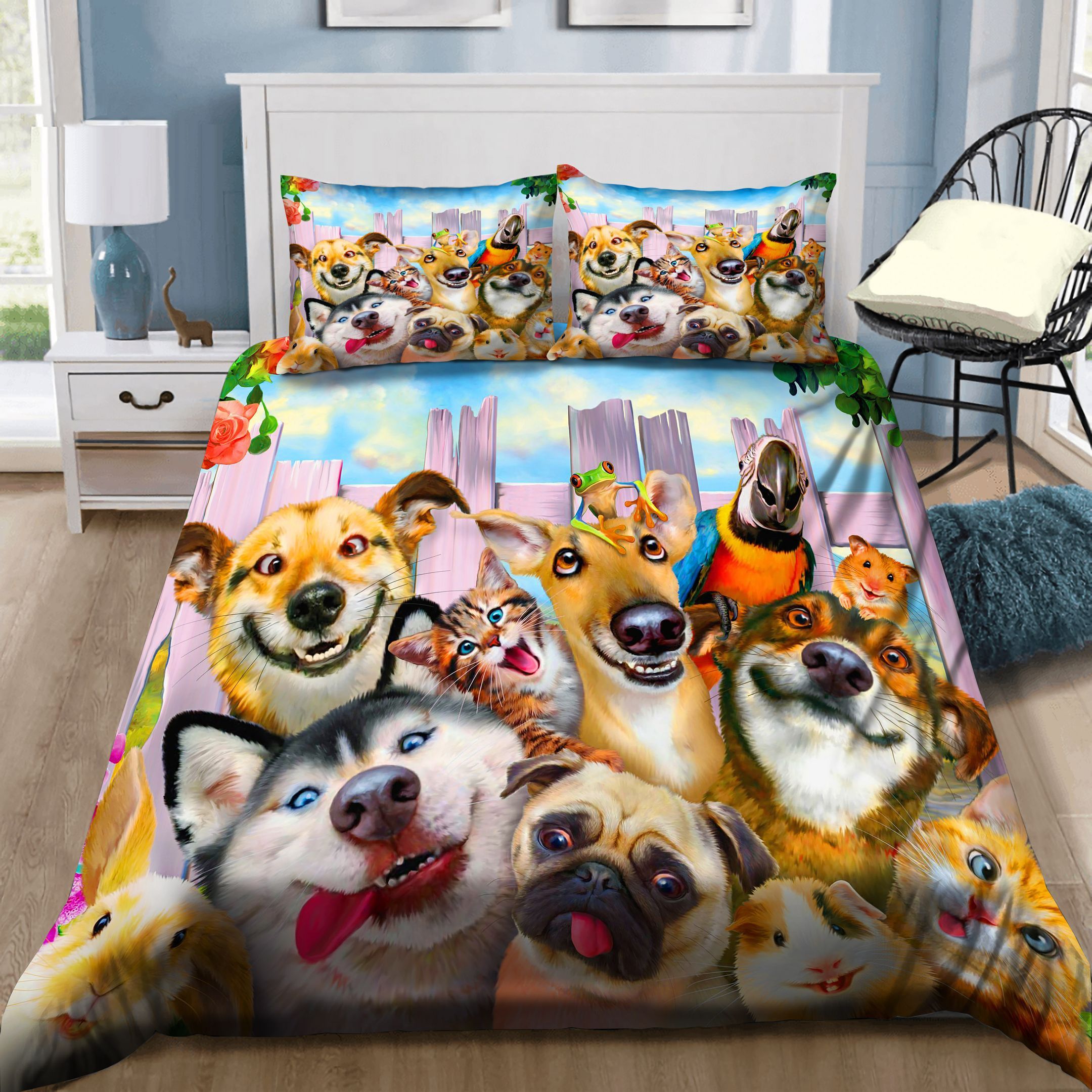 Friends Dog Cat Bird Rabbit Bedding Set