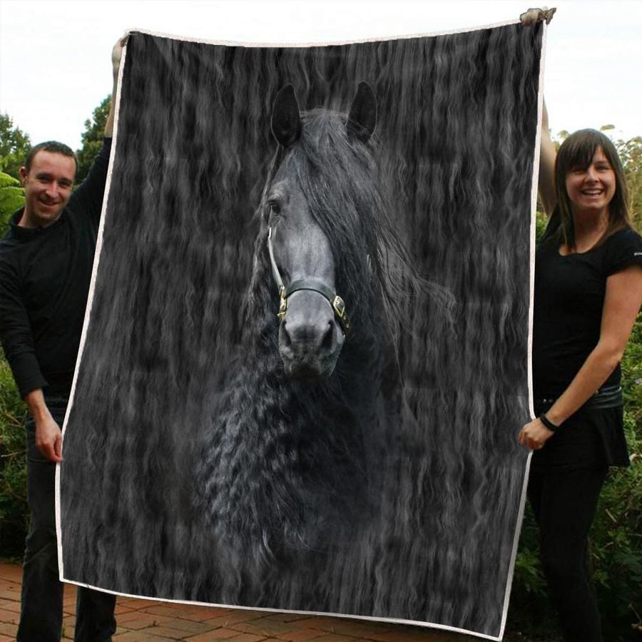 Friesian Horse Sherpa Fleece Blanket