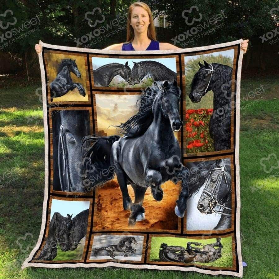 Friesian Horse Sherpa Fleece Blanket