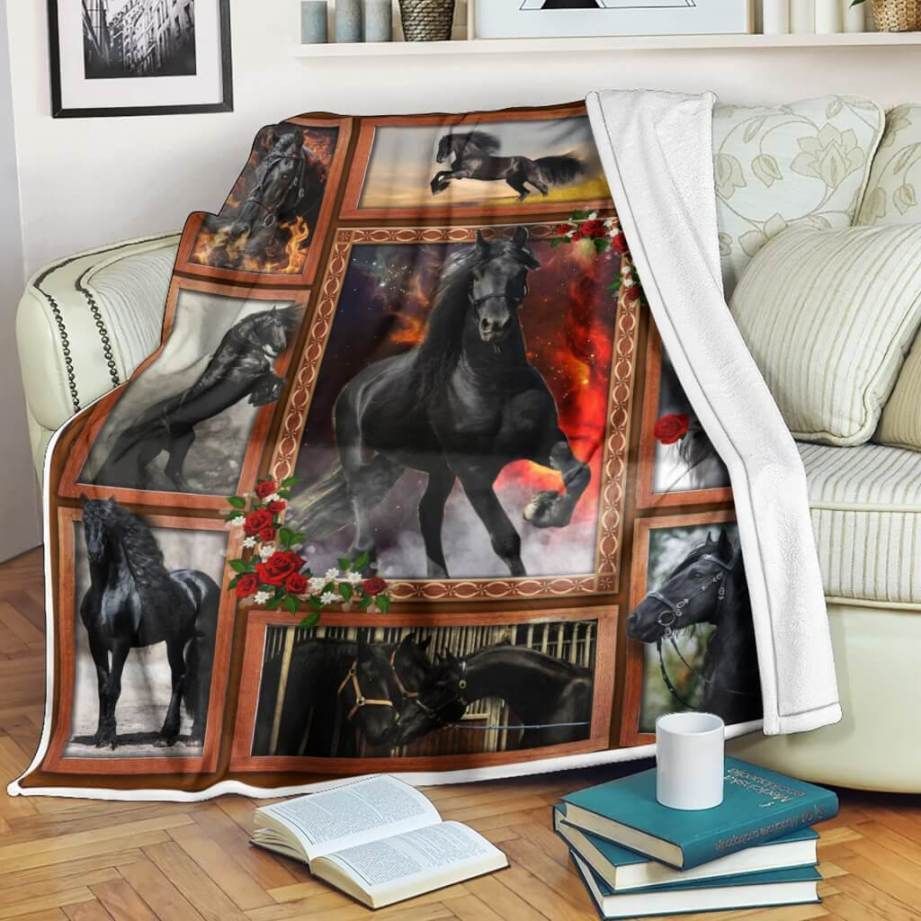 Friesian Horse Sherpa Fleece Blanket