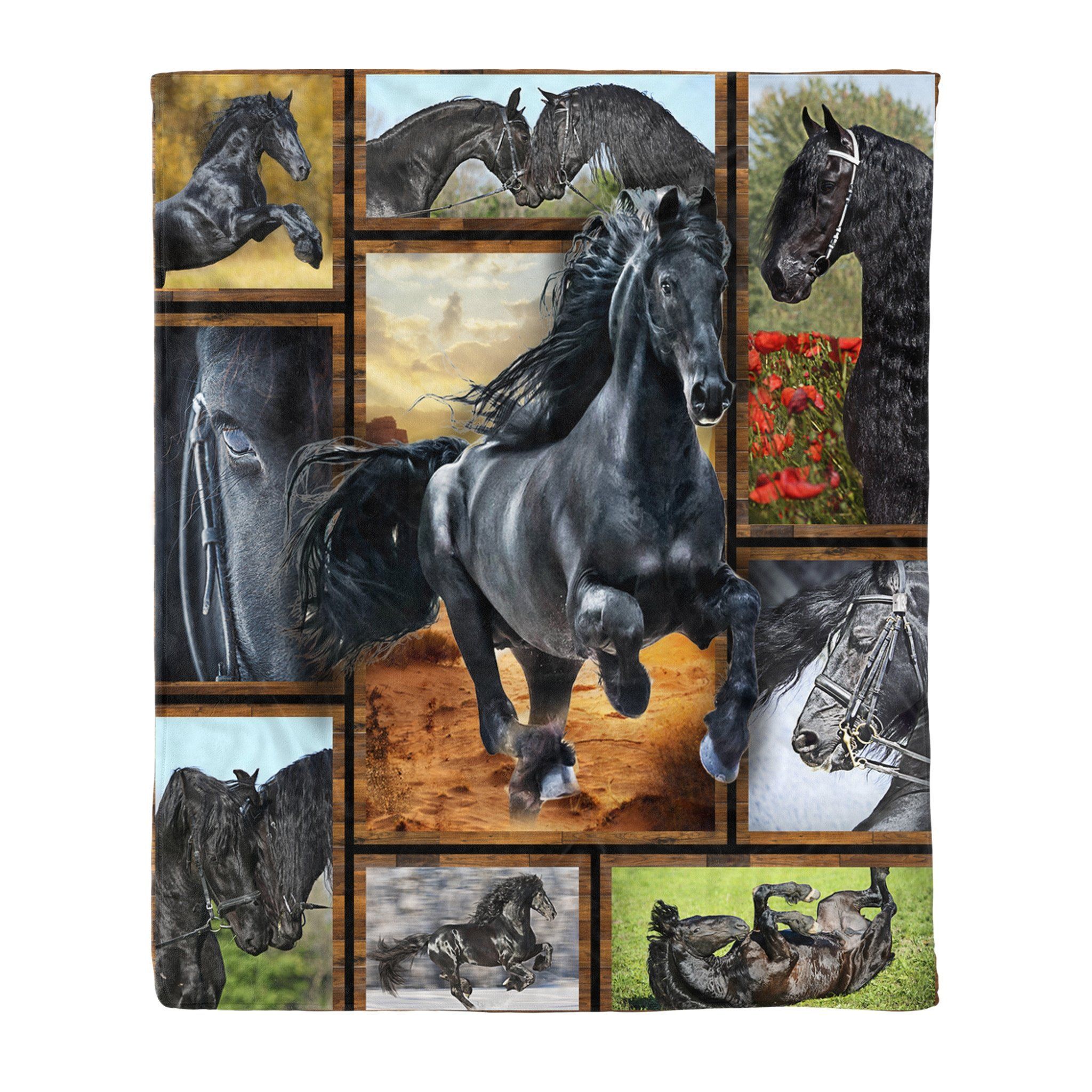 Friesian Horse Sherpa Fleece Blanket