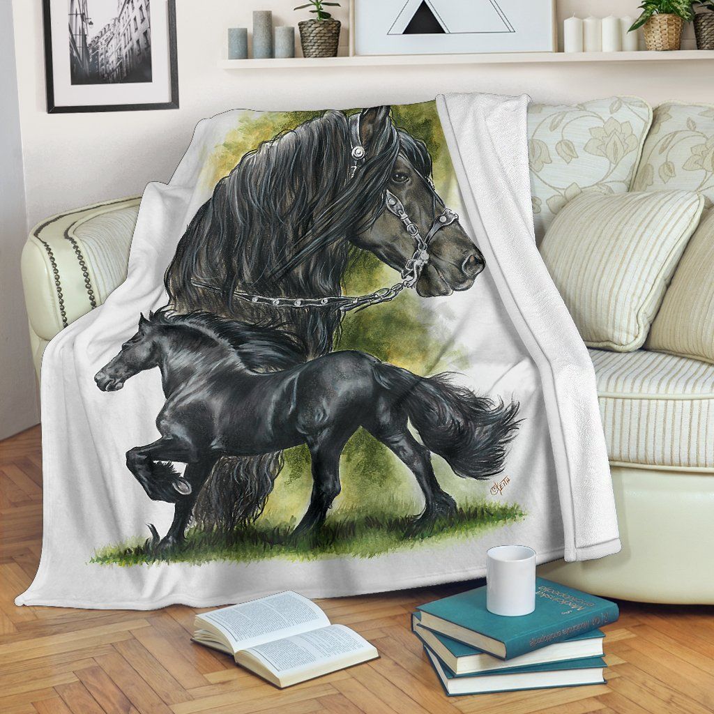 Friesian Horse Sherpa Fleece Blanket
