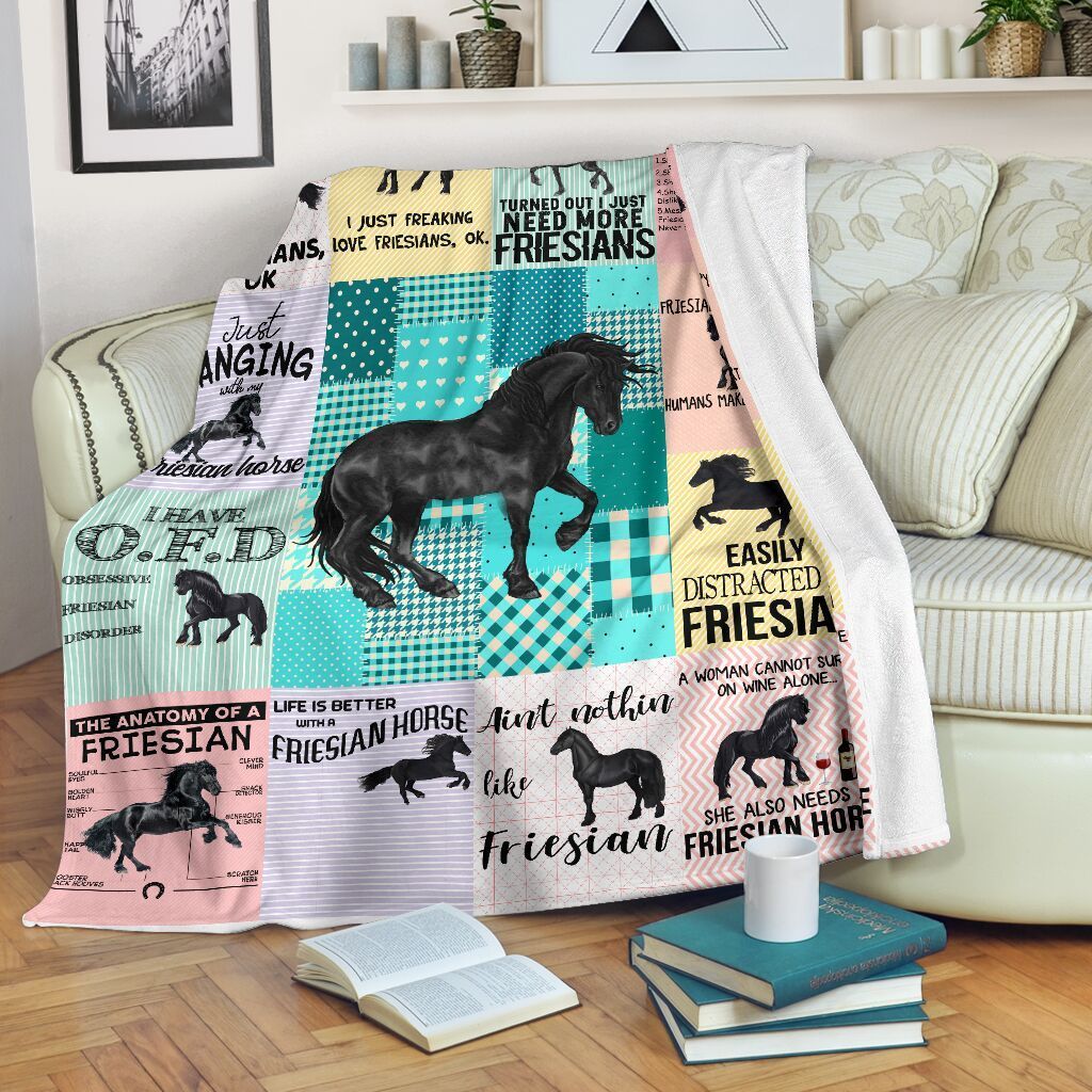 Friesian Horse Sherpa Fleece Blanket