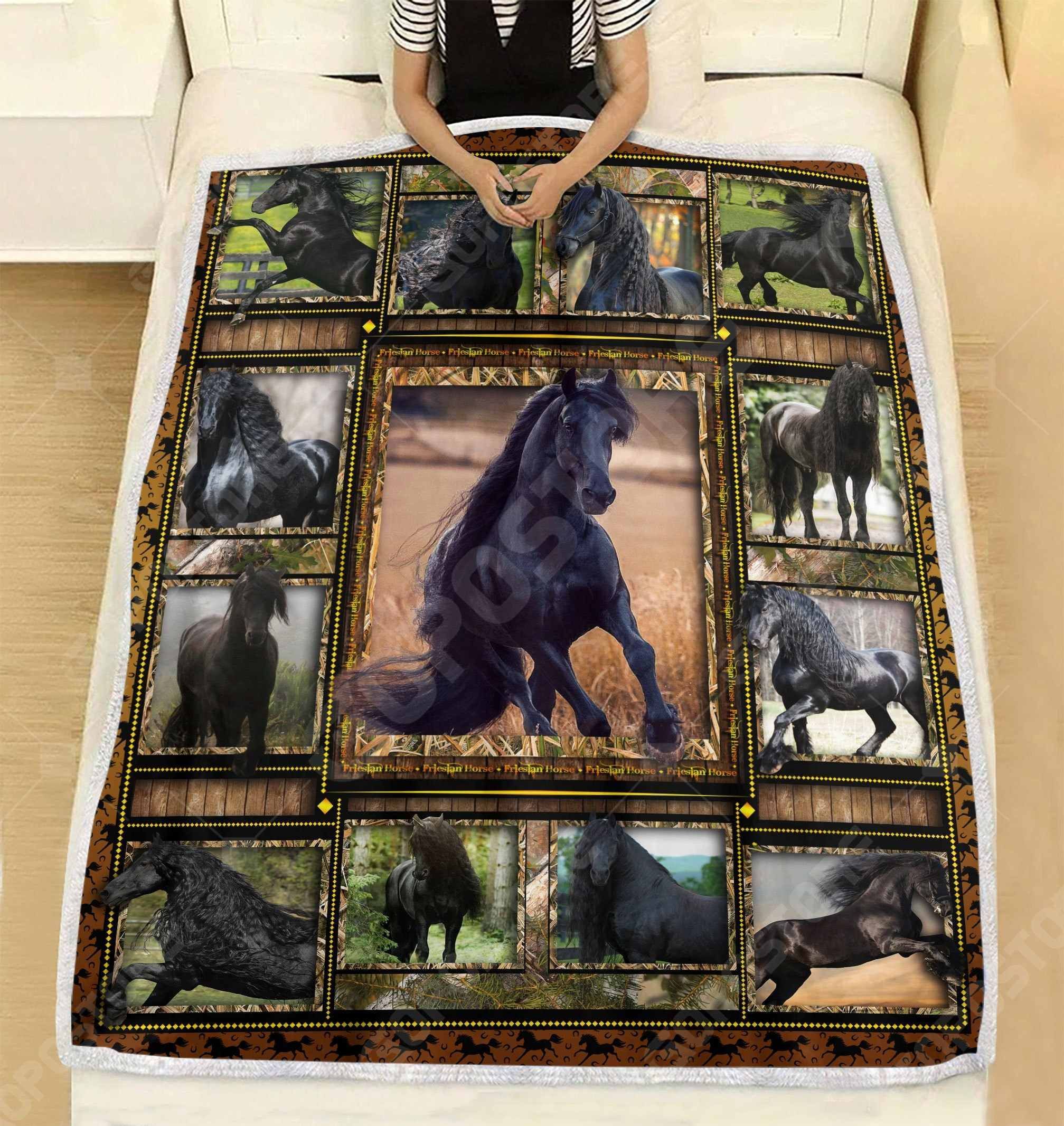 Friesian Horse Sherpa Fleece Blanket
