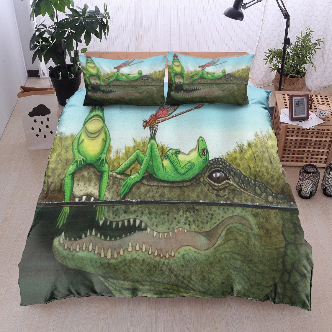 Frog Alligator And Dragonfly In Swamp Bedding Set
