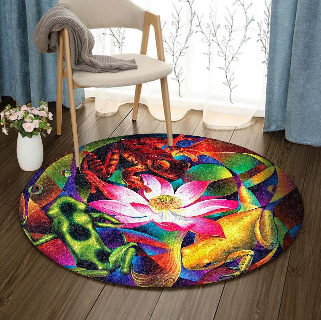 Frog And Lotus Round Carpet