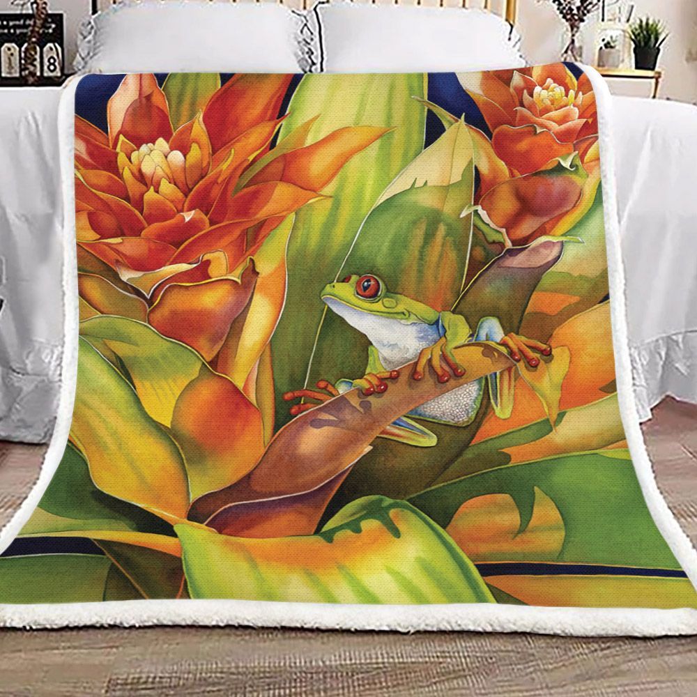 Frog Flower Sherpa Fleece Blanket