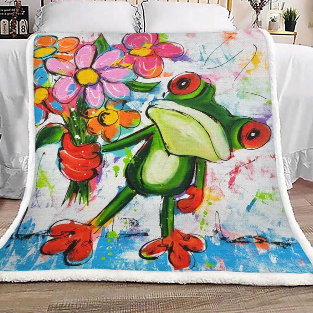 Frog With Flower Sherpa Fleece Blanket