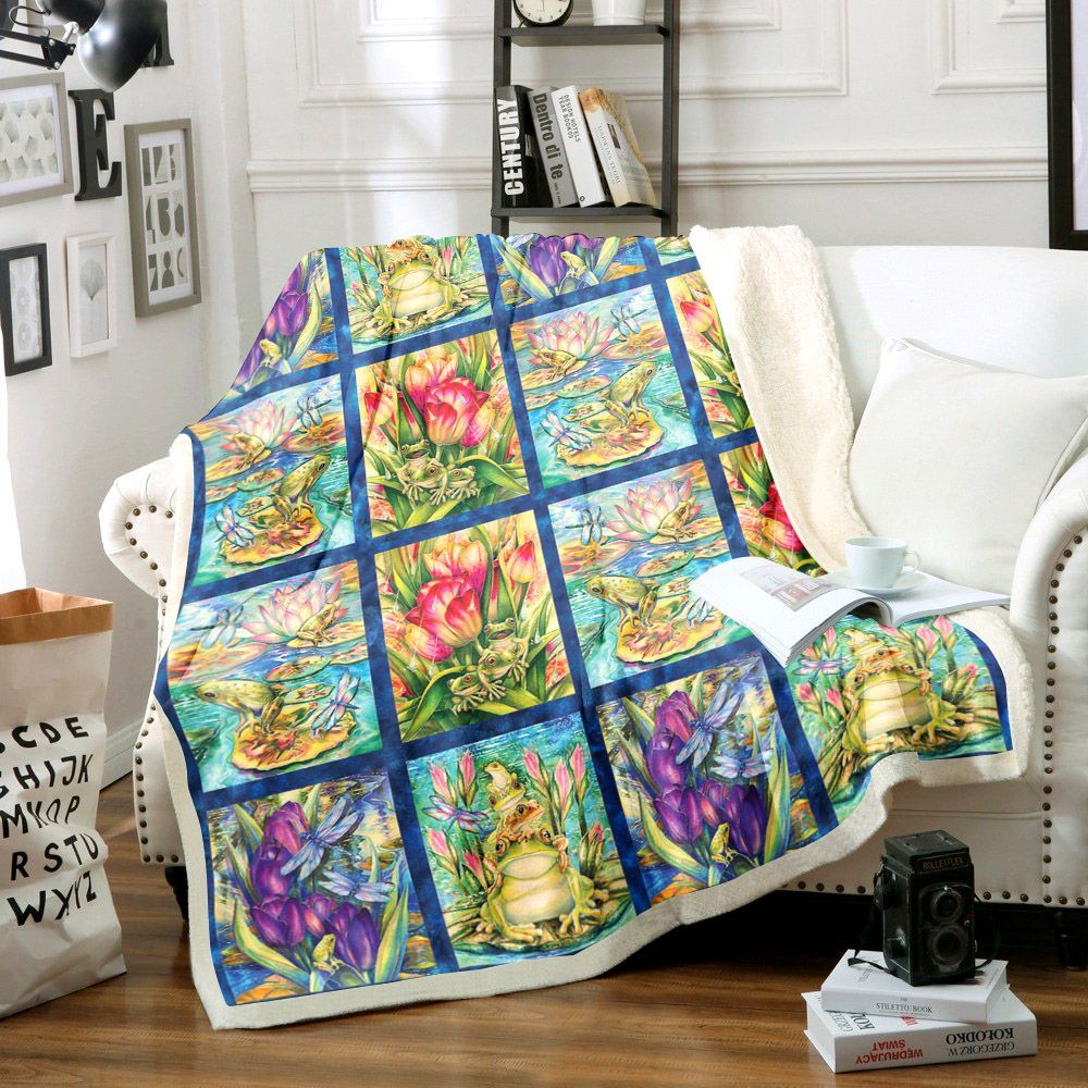 Frogs And Flowers Sherpa Fleece Blanket