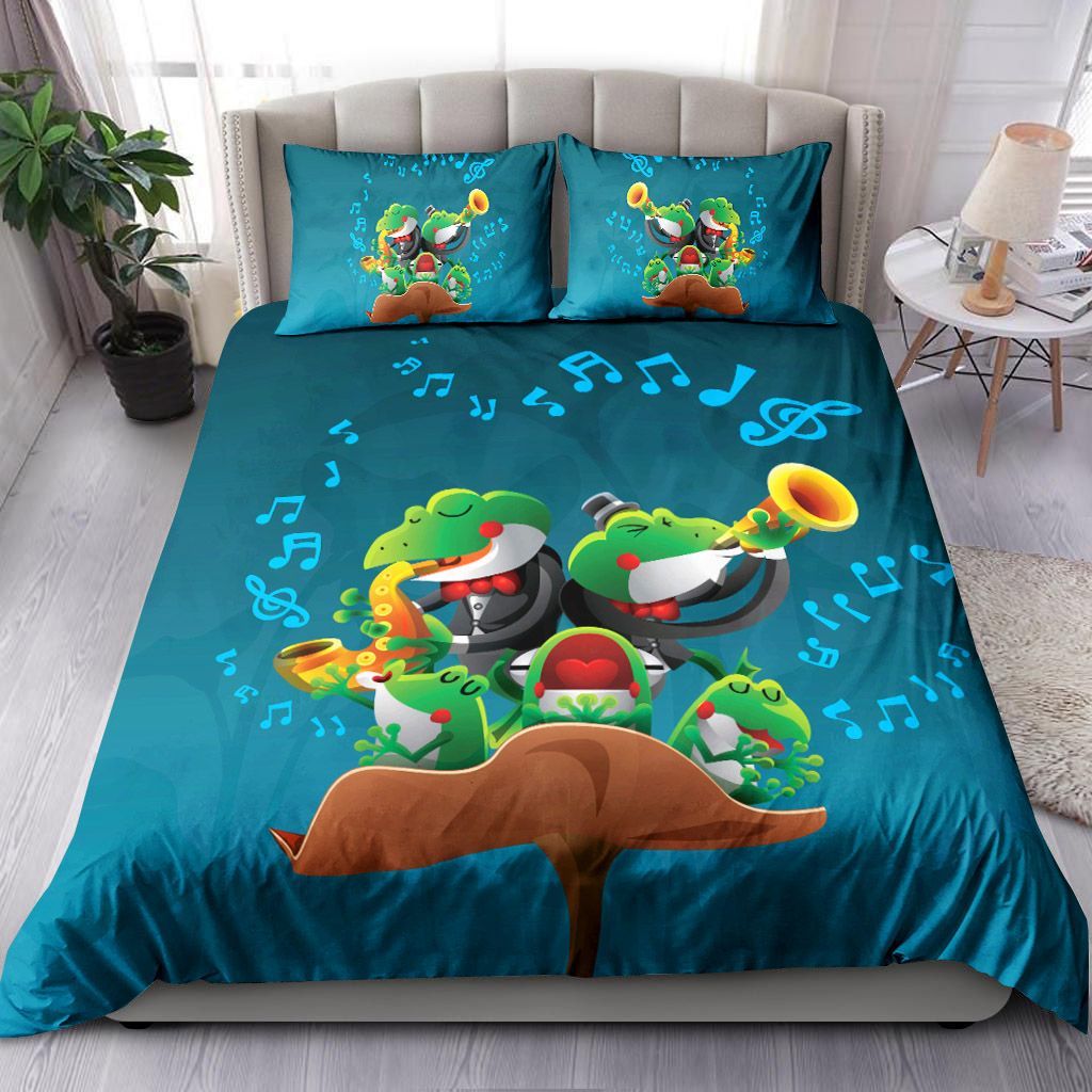 Frogs Playing Music And Singing Together Bedding Set