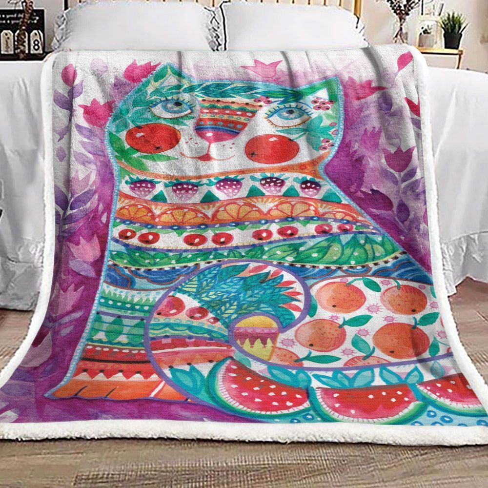 Fruit Cat Sherpa Fleece Blanket