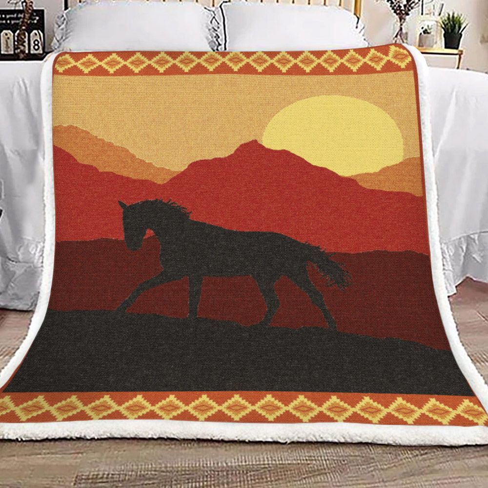 Fuego Stallion At Sundown Horse Sherpa Fleece Blanket