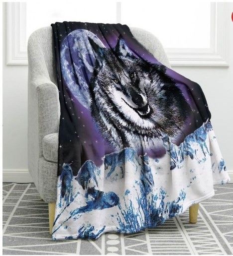 Full Moon Night Sky Wolf Sherpa Fleece Blanket