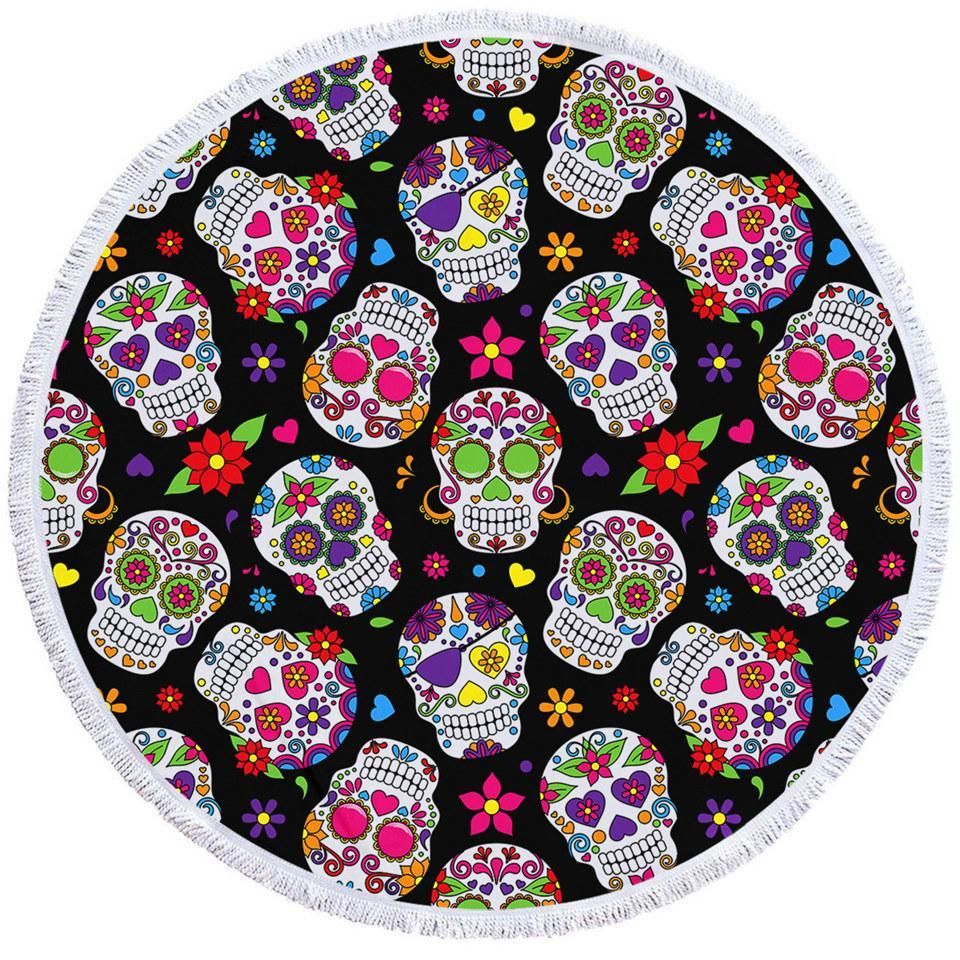 Funky Sugar Skull Patterns Printed Round Beach Towel