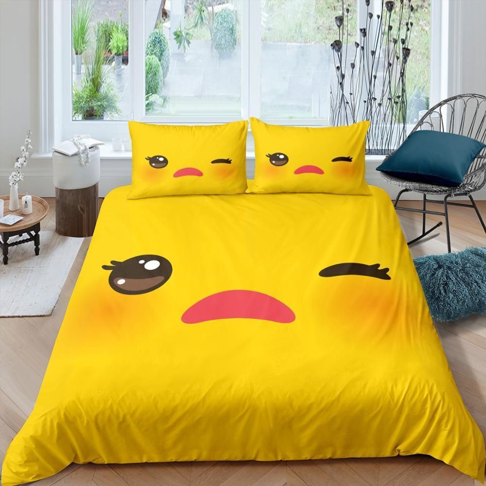 Funny Blinking Chic Yellow Background Bedding Set