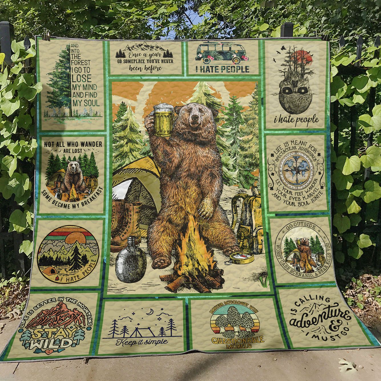 Funny Camping Bear Quilt Blanket DHC090120890TD