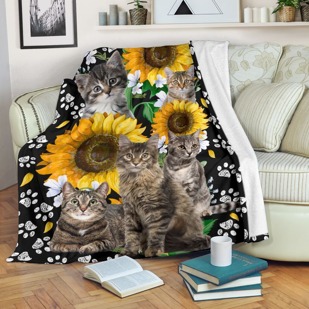 Funny Cat Sunflower Sherpa Fleece Blanket