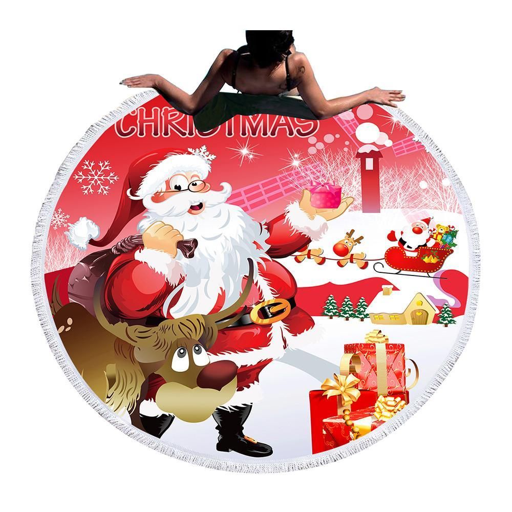 Funny Christmas With Santa Claus Printed Round Beach Towel