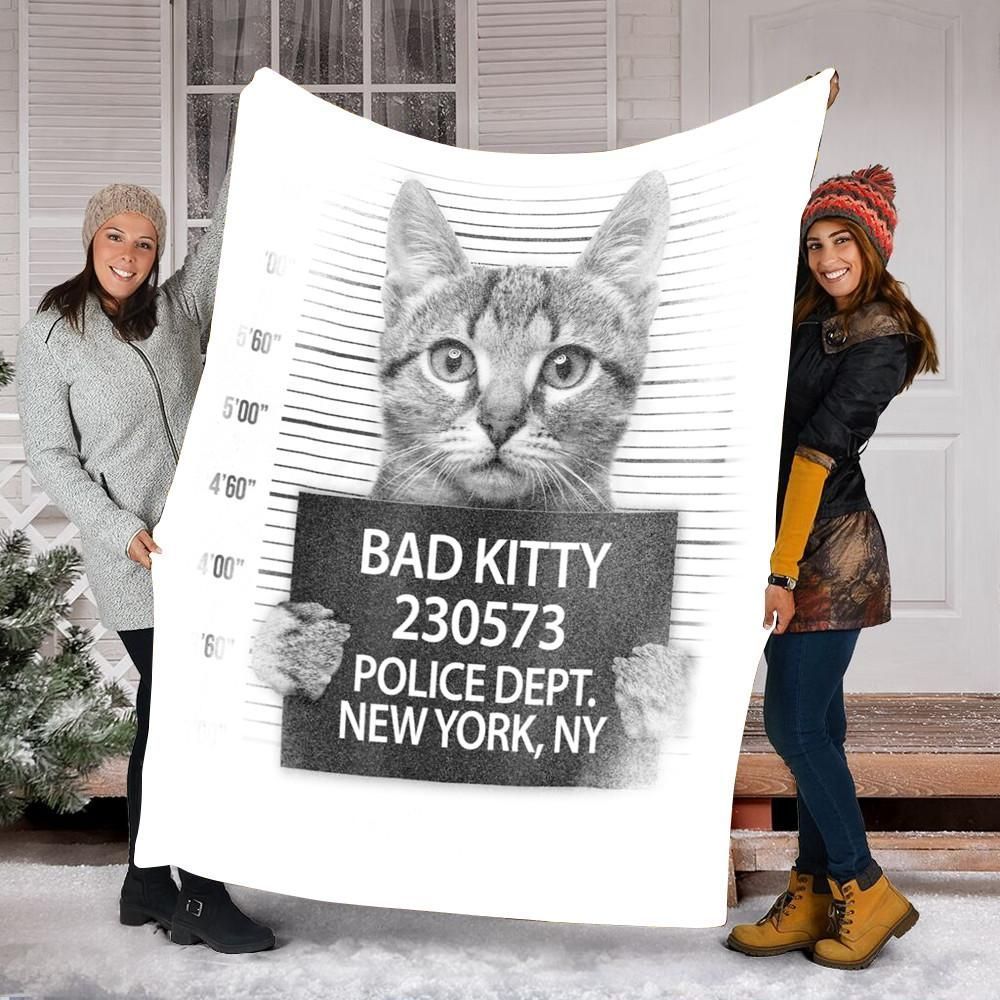 Funny Cute Bad Kitty Cat Sherpa Fleece Blanket