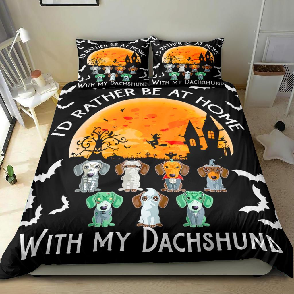 Funny Dachshund Halloween Dog Costume Skeleton Witch Mummy Bedding Set