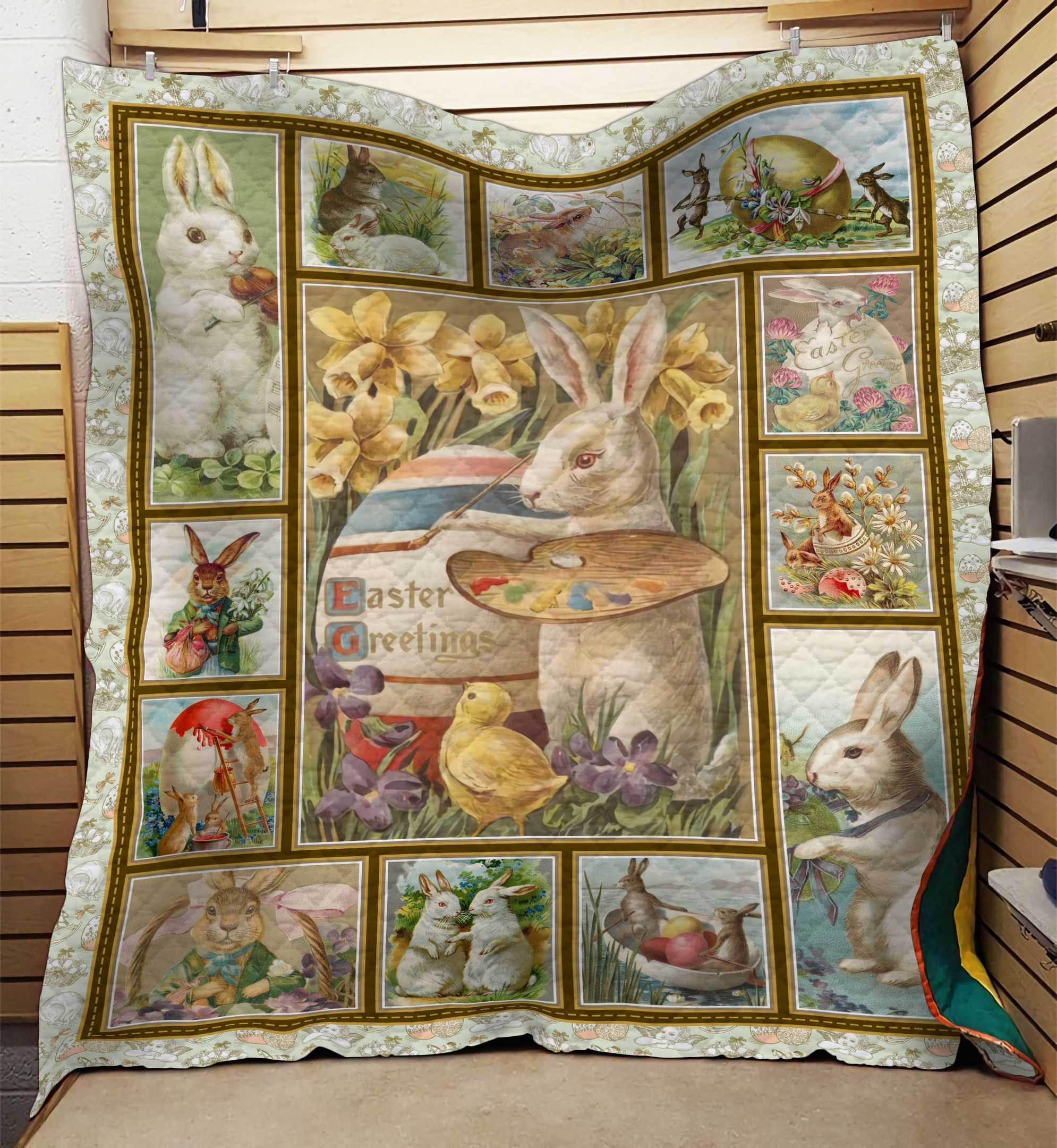 Funny Easter Bunny Basket Eggs 7 GS-NT1102VB Quilt Blanket