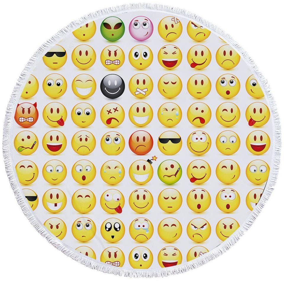 Funny Emoji Pattern Round Beach Towel