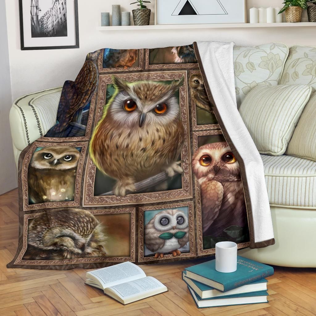 Funny Face Owl Frame Fleece Blanket Gift For Owl Lover