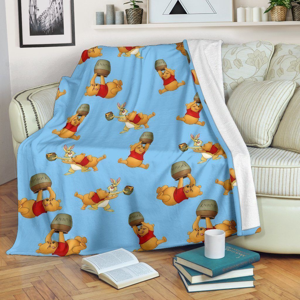 Funny Gift Idea For Mom Honey Pots And Pooh Printed Fleece Blanket