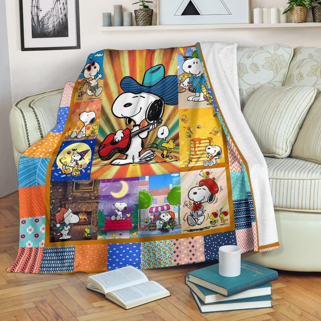 Funny Guitar Player Snoopy Fan Gift Idea Printed Fleece Blanket